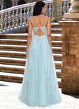 Mckenzie A-line V-Neck Floor-Length Tulle Prom Dresses With Rhinestone Appliques Lace Sequins BF2P0022225