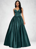Urania Ball-Gown/Princess V-Neck Floor-Length Satin Prom Dresses With Pleated BF2P0022230