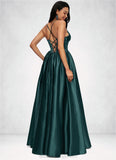 Urania Ball-Gown/Princess V-Neck Floor-Length Satin Prom Dresses With Pleated BF2P0022230
