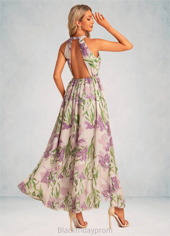 Yareli A-line Halter Floor-Length Chiffon Bridesmaid Dress With Floral Print BF2P0022565