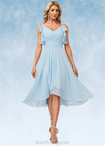 Kaylin A-line V-Neck Floor-Length Chiffon Bridesmaid Dress With Ruffle BF2P0022573