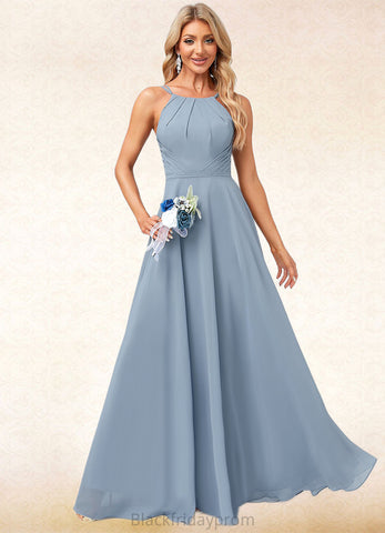 Miah A-line Halter Floor-Length Chiffon Bridesmaid Dress BF2P0022575