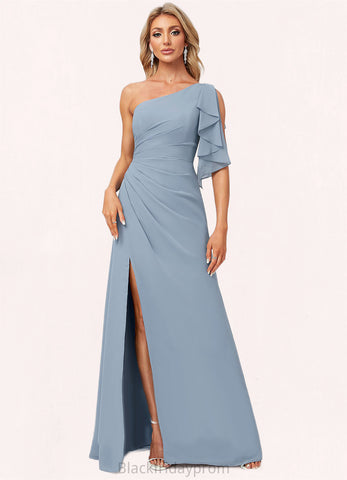Belinda A-line One Shoulder Floor-Length Chiffon Bridesmaid Dress With Ruffle BF2P0022576