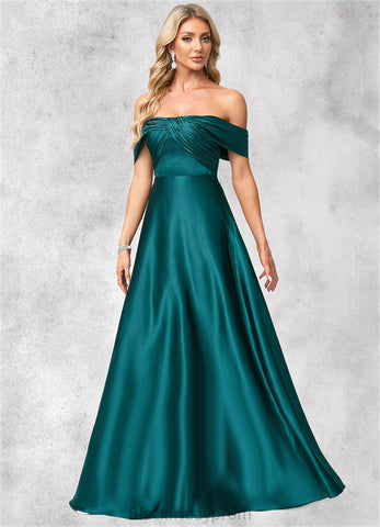 Makenzie A-line Off the Shoulder Floor-Length Stretch Satin Bridesmaid Dress BF2P0022595