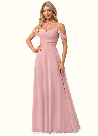 Desiree A-line Cold Shoulder Floor-Length Chiffon Bridesmaid Dress BF2P0022602