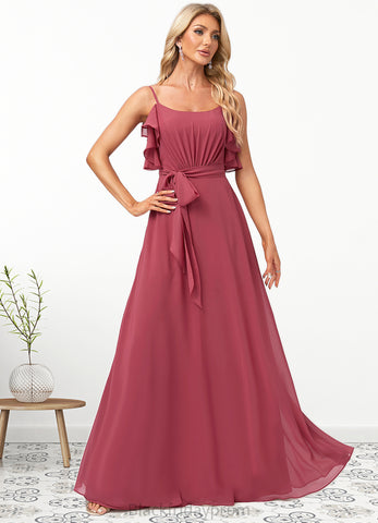 Jillian A-line V-Neck Floor-Length Chiffon Bridesmaid Dress With Ruffle BF2P0022604