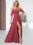 Martina A-line Cold Shoulder Floor-Length Chiffon Bridesmaid Dress With Ruffle BF2P0022605