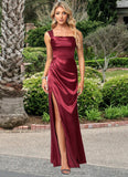 Madeline A-line Square Floor-Length Stretch Satin Bridesmaid Dress BF2P0022607