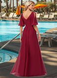 Lori A-line V-Neck Floor-Length Chiffon Bridesmaid Dress BF2P0022608