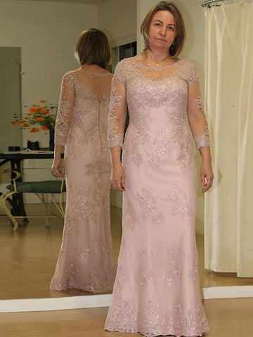 Fatima Sheath/Column Lace Applique Scoop Long Sleeves Floor-Length Plus Size Mother of the Bride Dresses BF2P0020449