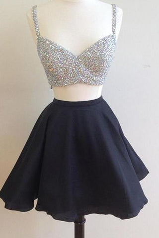 V Neck Sleeveless Rhinestone Sparkle Two Pieces A Line Camryn Homecoming Dresses Chiffon Pleated