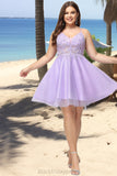 Adalynn A-line V-Neck Short/Mini Lace Tulle Homecoming Dress With Beading BF2P0020501