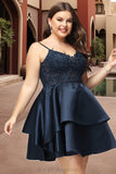 Heidy A-line V-Neck Short/Mini Lace Satin Homecoming Dress BF2P0020504