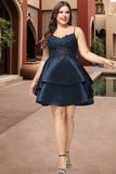 Heidy A-line V-Neck Short/Mini Lace Satin Homecoming Dress BF2P0020504