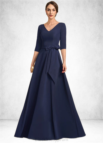 Kailey A-Line V-neck Floor-Length Stretch Crepe Mother of the Bride Dress With Bow(s) BF2126P0014831