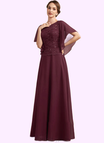 Hayley A-Line Scoop Neck Floor-Length Chiffon Lace Mother of the Bride Dress With Sequins BF2126P0014834