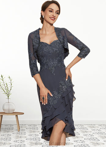 Iyana Sheath/Column Sweetheart Asymmetrical Chiffon Lace Mother of the Bride Dress With Sequins Cascading Ruffles BF2126P0014837
