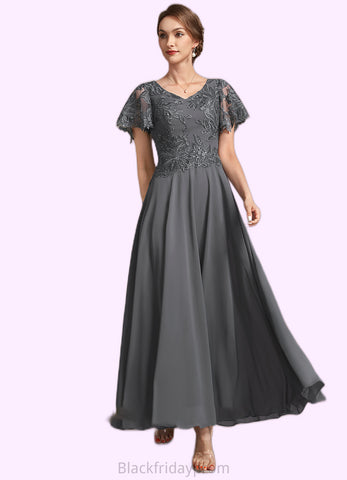 Cierra A-Line V-neck Ankle-Length Chiffon Lace Mother of the Bride Dress With Sequins BF2126P0014838