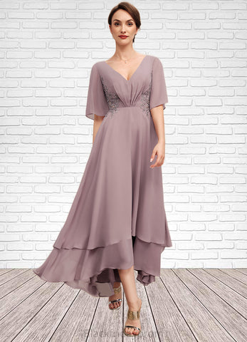 Ann A-Line V-neck Asymmetrical Chiffon Mother of the Bride Dress With Ruffle Lace Beading BF2126P0014839