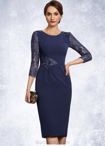 Joselyn Sheath/Column Scoop Neck Knee-Length Lace Stretch Crepe Mother of the Bride Dress With Sequins BF2126P0014840