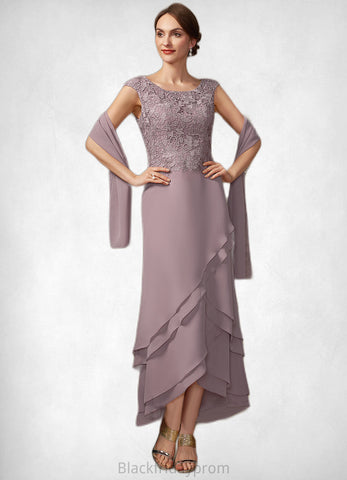 Madge A-Line Scoop Neck Asymmetrical Chiffon Lace Mother of the Bride Dress With Cascading Ruffles BF2126P0014850