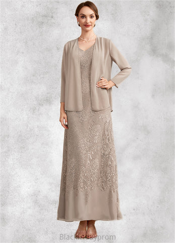 Stephany A-Line V-neck Ankle-Length Chiffon Lace Mother of the Bride Dress BF2126P0014851