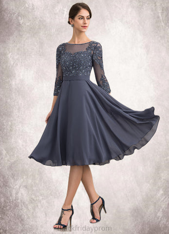 Alexandria A-Line Scoop Neck Knee-Length Chiffon Lace Mother of the Bride Dress With Beading Sequins BF2126P0014861