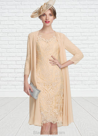Janessa Sheath/Column Scoop Neck Knee-Length Lace Mother of the Bride Dress With Beading Sequins BF2126P0014874