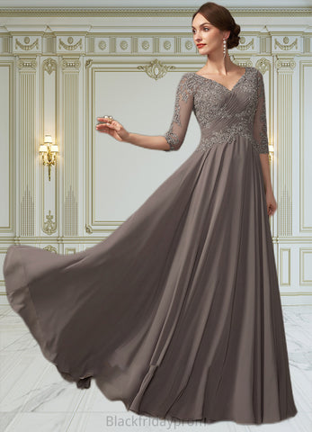 Faith A-Line V-neck Floor-Length Chiffon Lace Mother of the Bride Dress With Beading Sequins BF2126P0014876