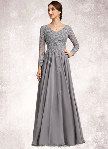 Abbey A-Line V-neck Floor-Length Chiffon Lace Mother of the Bride Dress BF2126P0014881