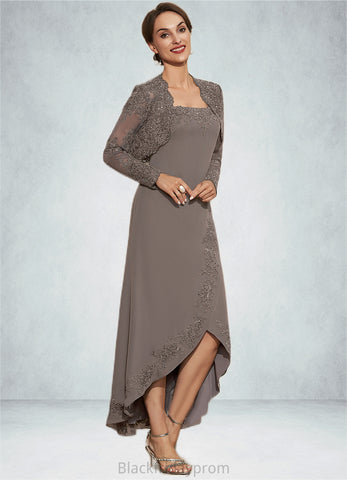 Kiara A-Line Square Neckline Asymmetrical Chiffon Mother of the Bride Dress With Appliques Lace Sequins BF2126P0014888