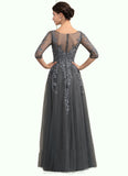 Aurora A-Line V-neck Floor-Length Tulle Lace Mother of the Bride Dress With Beading Sequins BF2126P0014895