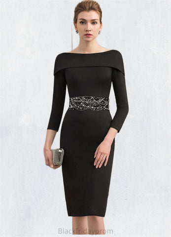 Eliza Sheath/Column Off-the-Shoulder Knee-Length Jersey Mother of the Bride Dress With Beading Sequins BF2126P0014897