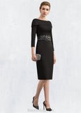 Eliza Sheath/Column Off-the-Shoulder Knee-Length Jersey Mother of the Bride Dress With Beading Sequins BF2126P0014897