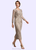Selah Sheath/Column Scoop Neck Tea-Length Lace Mother of the Bride Dress With Sequins BF2126P0014898