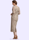 Selah Sheath/Column Scoop Neck Tea-Length Lace Mother of the Bride Dress With Sequins BF2126P0014898