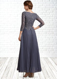 Bella A-Line V-neck Ankle-Length Chiffon Lace Mother of the Bride Dress BF2126P0014899