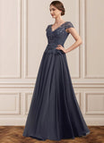 Sofia A-Line V-neck Floor-Length Chiffon Lace Mother of the Bride Dress With Sequins BF2126P0014901