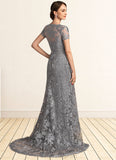 Mikaela A-Line Square Neckline Sweep Train Chiffon Lace Mother of the Bride Dress BF2126P0014903