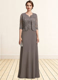 Ava A-Line Square Neckline Floor-Length Chiffon Lace Mother of the Bride Dress BF2126P0014904
