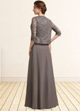 Ava A-Line Square Neckline Floor-Length Chiffon Lace Mother of the Bride Dress BF2126P0014904
