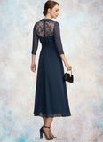Mayra A-Line V-neck Tea-Length Chiffon Lace Mother of the Bride Dress BF2126P0014905
