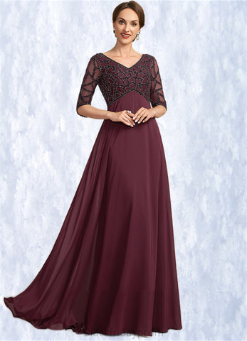 Cora Empire V-neck Floor-Length Chiffon Mother of the Bride Dress With Beading BF2126P0014906