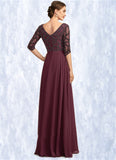 Cora Empire V-neck Floor-Length Chiffon Mother of the Bride Dress With Beading BF2126P0014906