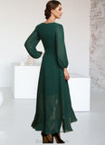 Savannah A-Line V-neck Asymmetrical Chiffon Mother of the Bride Dress With Bow(s) Cascading Ruffles BF2126P0014909