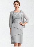 Zoe Sheath/Column Scoop Neck Asymmetrical Chiffon Lace Mother of the Bride Dress With Cascading Ruffles BF2126P0014912