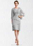 Zoe Sheath/Column Scoop Neck Asymmetrical Chiffon Lace Mother of the Bride Dress With Cascading Ruffles BF2126P0014912