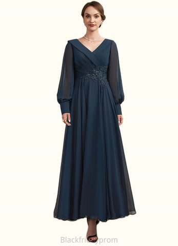 Scarlett A-Line V-neck Ankle-Length Chiffon Mother of the Bride Dress With Ruffle Beading Appliques Lace Sequins BF2126P0014915