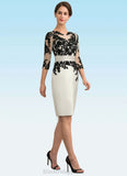 Viv Sheath/Column Scoop Neck Knee-Length Satin Lace Mother of the Bride Dress With Beading Sequins BF2126P0014916
