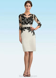 Viv Sheath/Column Scoop Neck Knee-Length Satin Lace Mother of the Bride Dress With Beading Sequins BF2126P0014916